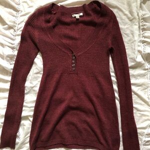 Aeropostale Burgundy Ribbed V-Neck babydoll top